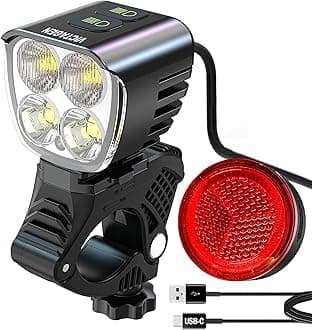 Victagen Bike Light 12000 Lumens Bike Lights for Night Riding, 4 LED Bike Lights Waterproof Type C Rechargeable Front Bike Headlight and Taillight, High & Low Beam Design, Power Bank Function