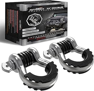 AUTMATCH D Ring Shackle 3/4" Shackles (2 Pack) 41,887Ibs Break Strength with 7/8" Screw Pin and Shackle Isolator Washers Kit for Tow Strap Winch Off Road Vehicle Recovery Silver