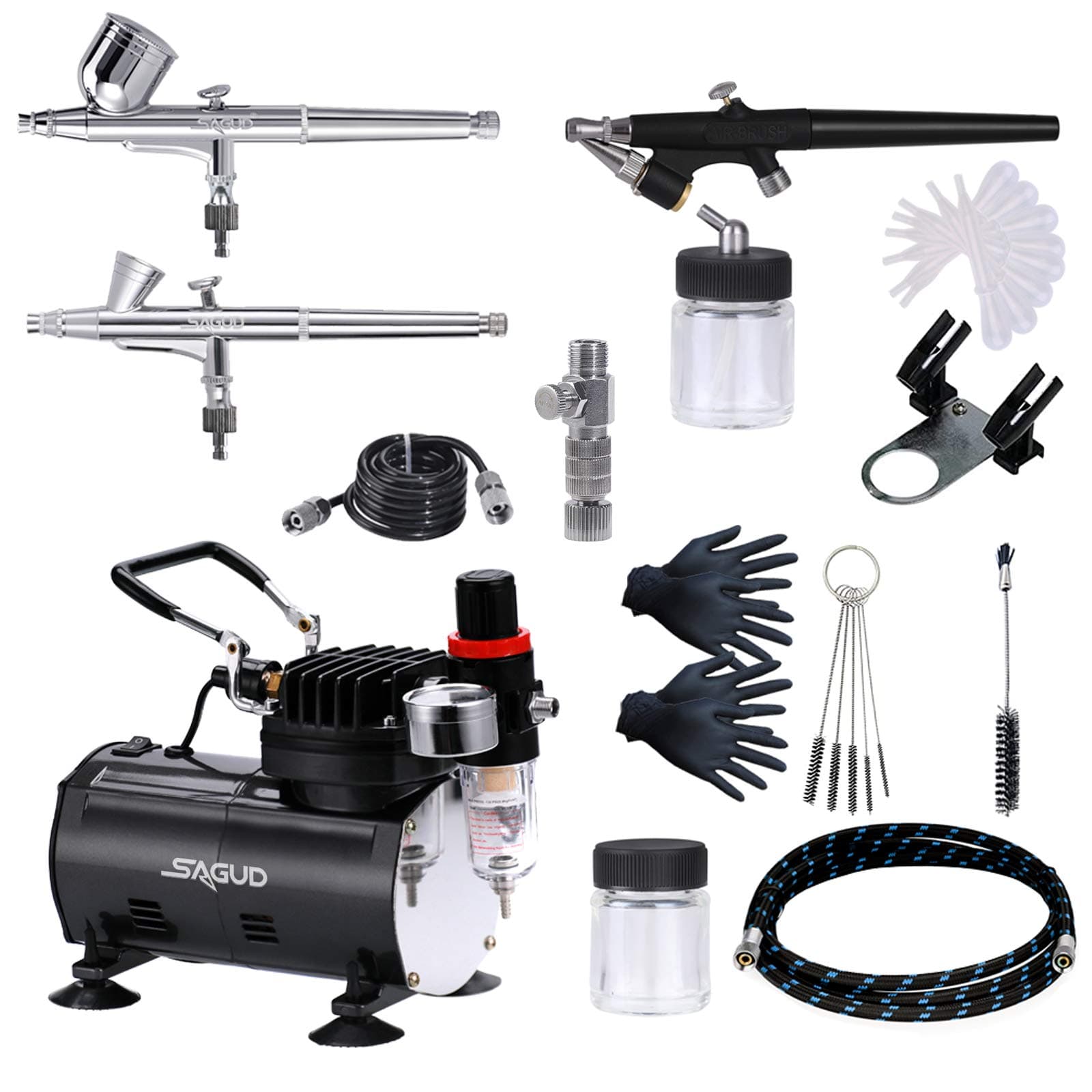 Airbrush Kit with Compressor, Include 3 Air Brushes 0.2mm 0.3mm 0.8mm and Air Brush Accessories Cleaning Kit