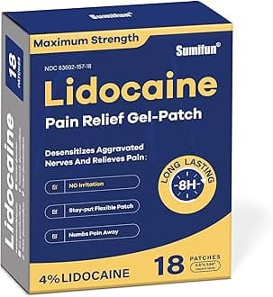 Sumifun 4% Lidocaine Pain Relief Patches - OTC Maximum Strength – Flexible & Long-Lasting, 18-Count Lidocaine Patches for Back, Neck, Muscle, Joint Pain - Unscented Pain Patch