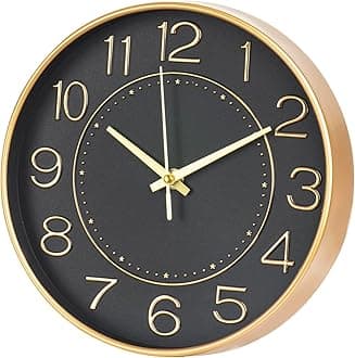 HZDHCLH Modern Wall Clocks Battery Operated,10 inch Black and Gold Clock for Wall,Silent Small Wall Clock for Living Room Bedroom Kitchen Office Nursery Decor