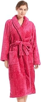 Womens Plush Fleece Robe, Cozy Warm Bathrobe Fuzzy Female Spa Robe With Pockets