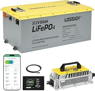 LOSSIGY Metal Case 48 Volt Lithium Golf Cart Battery, 48V Metal Case Battery Conversion Kit with Charger&LCD Monitor, Built in 200A Bluetooth BMS, Peak Current 1000A(3-5s), Prefect for RV Solar System