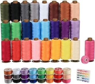 ilauke 50Pcs Thread for Sewing, 400 Yards Sewing Thread kit, Prewound Bobbins Hand & Machine, Sewing Machine Thread Assortment for Brother Singer Janome Juki Serger Machine, 25 Colors