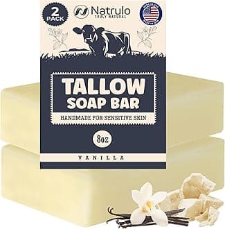 Beef Tallow Soap Bar – All Natural Grass Fed Tallow Soap Vanilla – Moisturizing Face & Body Wash Great for Eczema, Dry, Itchy, Sensitive Skin – Handcrafted Bath Soap for Adults, Kids, Made in USA