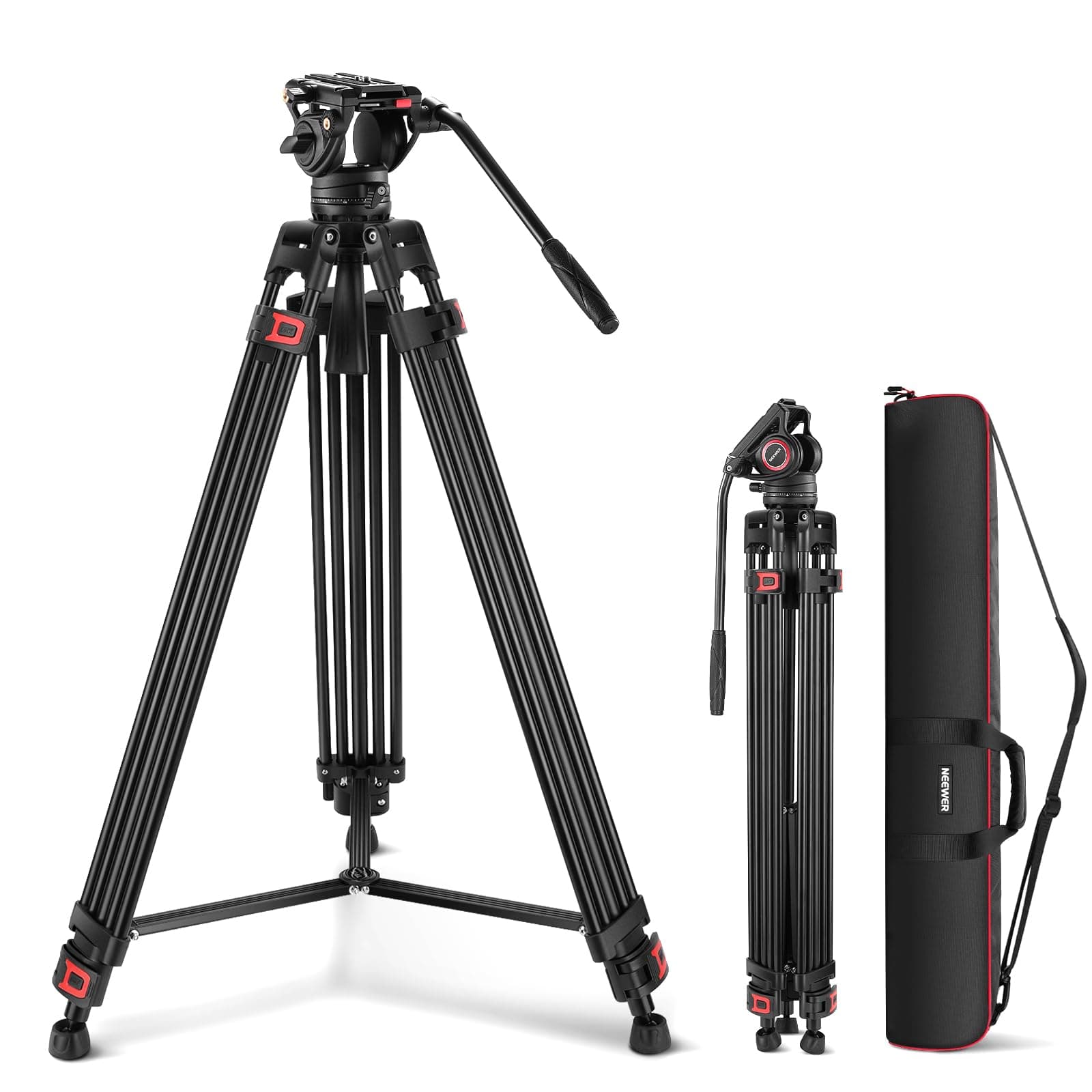 NEEWER 74 Inch Pro Video Tripod with Fluid Head, QR Plate Compatible with DJI...