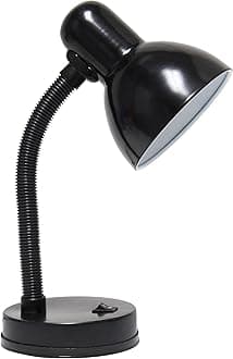 Simple Designs LD1003-BLK Basic Metal Desk Lamp with Flexible Hose Neck for Office, Living Room, Bedroom, College Dorm, Bookshelf, Black