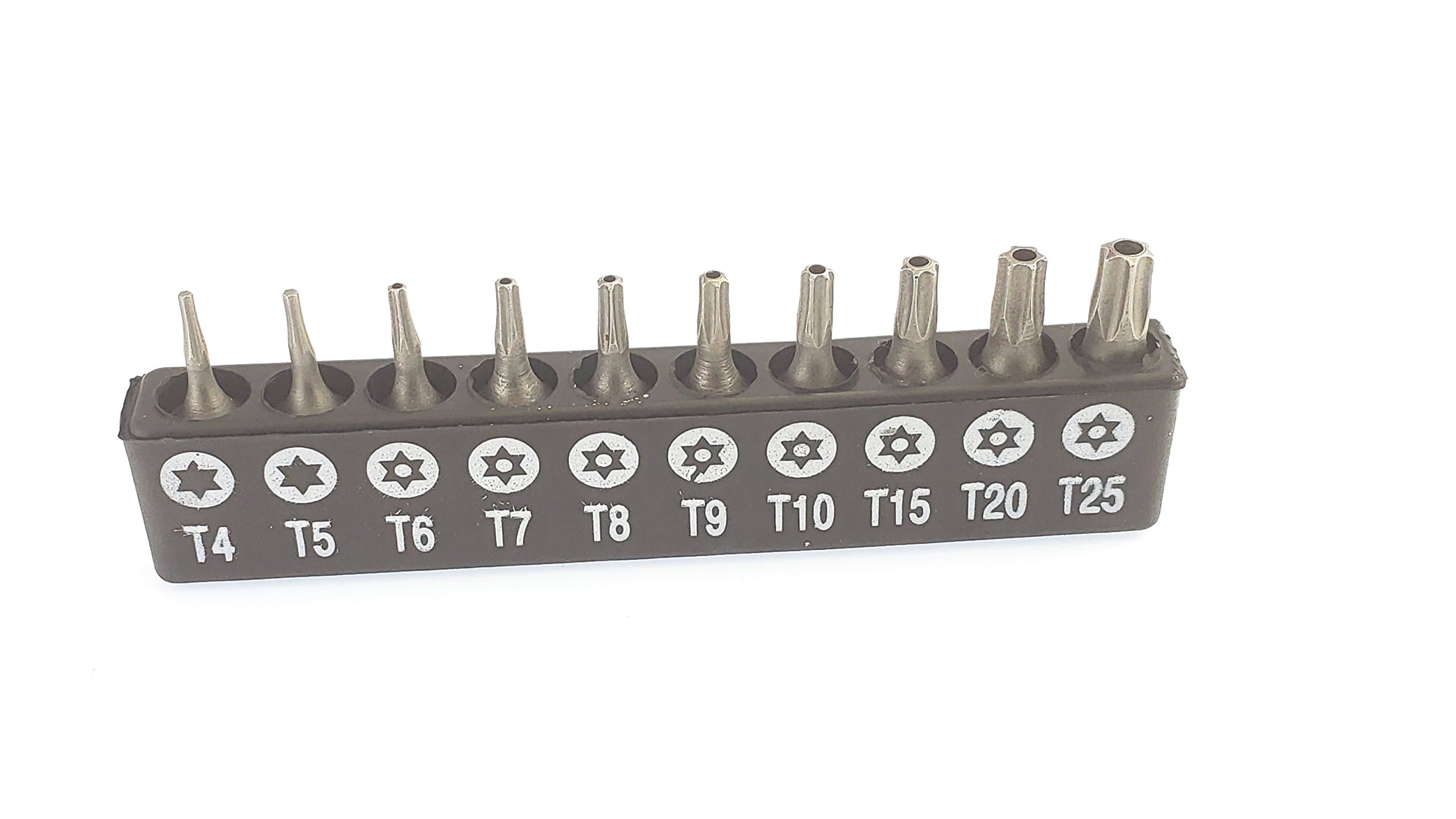Silverhill Tools ABSTS10 10 piece Torx Security Bit Set, 1/4 inch Shank Size, includes T4, T5, TS6, TS7, TS8, TS9, TS10, TS15, TS20, TS25