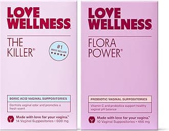 Love Wellness l Suppository Duo - The Killer & Flora Power - Fast-Acting Probiotic & Suppositories Supports l pH Levels & Fresh Odor - Helps Discomfort & Loss of Intimacy