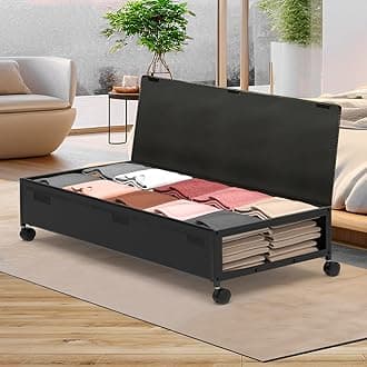 MixcMaxMixcMax Underbed Storage Containers with Wheels - Lengthen Under Bed Storage Bins With Lids, Large Capacity Metal Clothes Organizer for Bedroom, Storage Box for Clothing Shoes Blankets Sheet