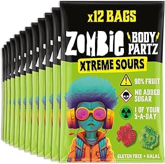 No Added Sugar Sweets, Xtreme Sour Fruit Gummies (12 Bags), 90% Fruit, Vegan, Healthy Snacks for Adults, Kids, Low Calorie, Gluten Free, Halal, Bulk, Jelly, Tub, Vegetarian, Party Bags, Gummy