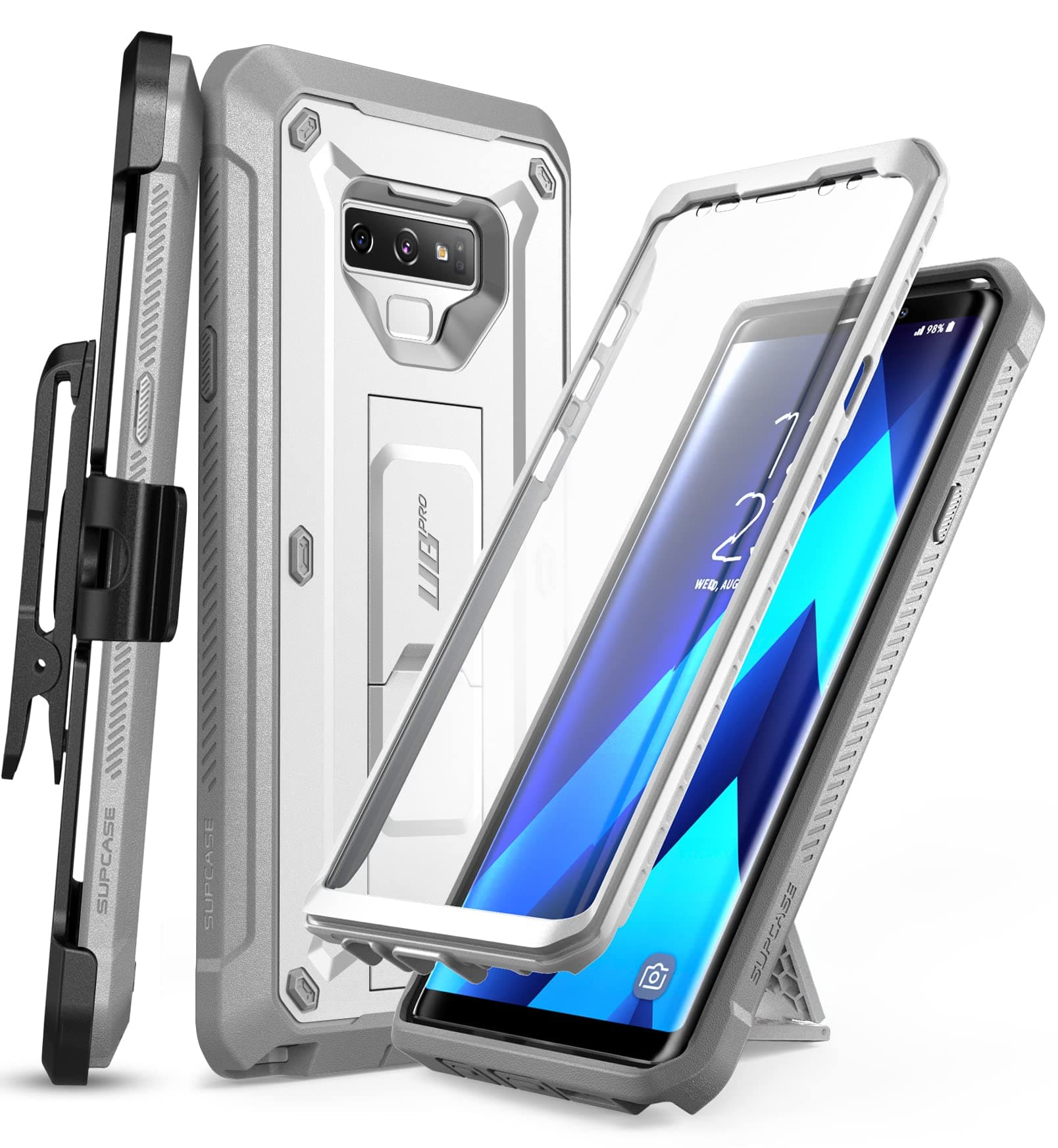 SUPCASE for Galaxy Note 9 Case with Screen Protector (Unicorn Beetle Pro), [Built-in Stand & Belt Clip] Heavy Duty Full-Body Rugged Holster Protective Phone Case for Samsung Galaxy Note 9 2018, White