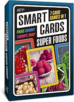 SMART CARDS Super Foods, 7 games in 1, Pairs, Snap, Trumps, Rummy, Memory Quiz, Learn Facts, Travel Game, Gift, Stocking Filler, Age 5+, 1-8 Players