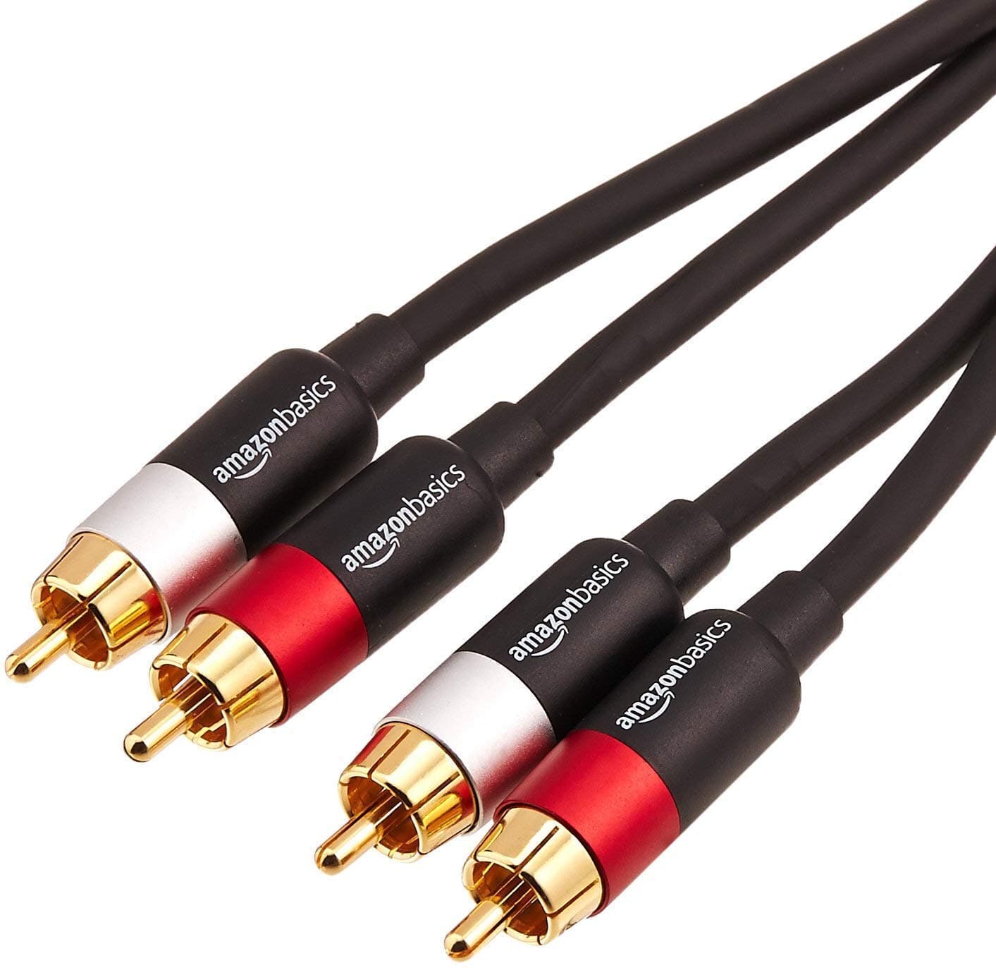 Amazon Basics 2 RCA Audio Cable for Amplifier, Active Speakers, Subwoofer or Hi-Fi System with Gold-Plated Plugs, 8 Feet, Black