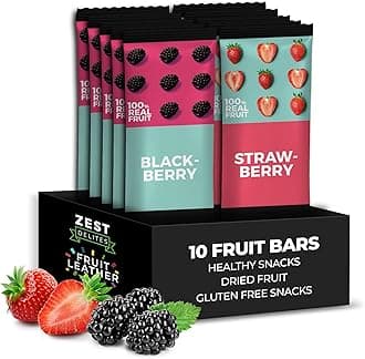 Fruit Leather Snacks, Gluten Free Vegan Healthy Snacks for Adults and Kids, Variety Snack Pack, 0.88 oz (Pack of 10) Berries Mix; Strawberry and Blackberry Fruit Bars