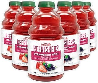 Dr. Smoothie Refreshers Strawberry Acai – Made with Real Fruit Juice – Drink Concentrate, No Artificial Colors, Shelf-Stable – Lightly Caffeinated with Green Coffee Extract (Six 46 oz Bottles)