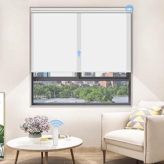 Grandekor Motorized Blinds with Remote Control, Liter-Filtering Roller Shade Electric Shades Cordless Smart Blinds for Bedroom Living Room Office,White(Light-Filtering),W48xH72