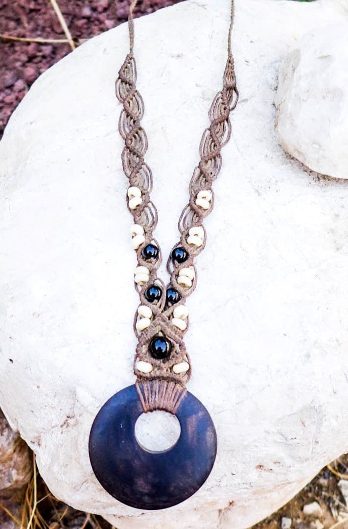 Tribal Rustic Wood ring & Macrame necklace