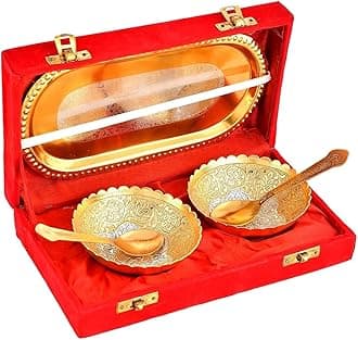 Gold Plated Bowl Spoon Tray Set Light Weight Dessert Dry Fruits Serving Christmas Eid Wedding Return Gifts Friends Family Home Decoration Housewarming Corporate Gifts Diwali Gift Items