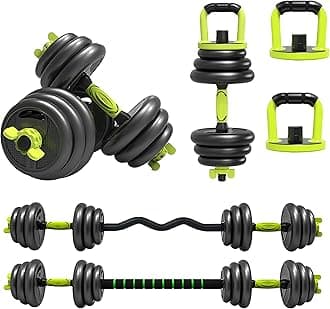 Adjustable 6 in 1 Dumbbell Straight and Curl Barbell Kettlebell Push Up Set - 20KG 30KG 40KG SETS - Weight Lifting for Home Gym Fitness