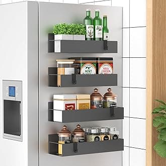 4 Pack Magnetic Spice Storage Rack Organizer for Refrigerator and Oven, Dark Gray Fridge Organizers and Storage