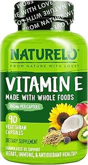 NATURELO Vitamin E Capsules 180 mg - 90 Vegan Capsules | Supports Skin, Hair, and Nails | Immune and Eye Health | Natural Mixed Tocopherols & Whole Foods | Non-GMO, Dry Vitamin E