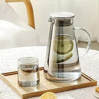 - bellemax Italian Black Premium Water and Juice Glasses Set of 6 and Jug Set Combo,(6 Pieces Glasses 270ML and 1 Water Jug 1.8 Liter), Transparent, Glass and Jug Set for Dining Table (Black - A)