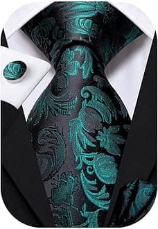 Mens Paisley Striped Tie Woven Necktie for Men and Handkerchief Cufflinks Set Wedding Formal Business
