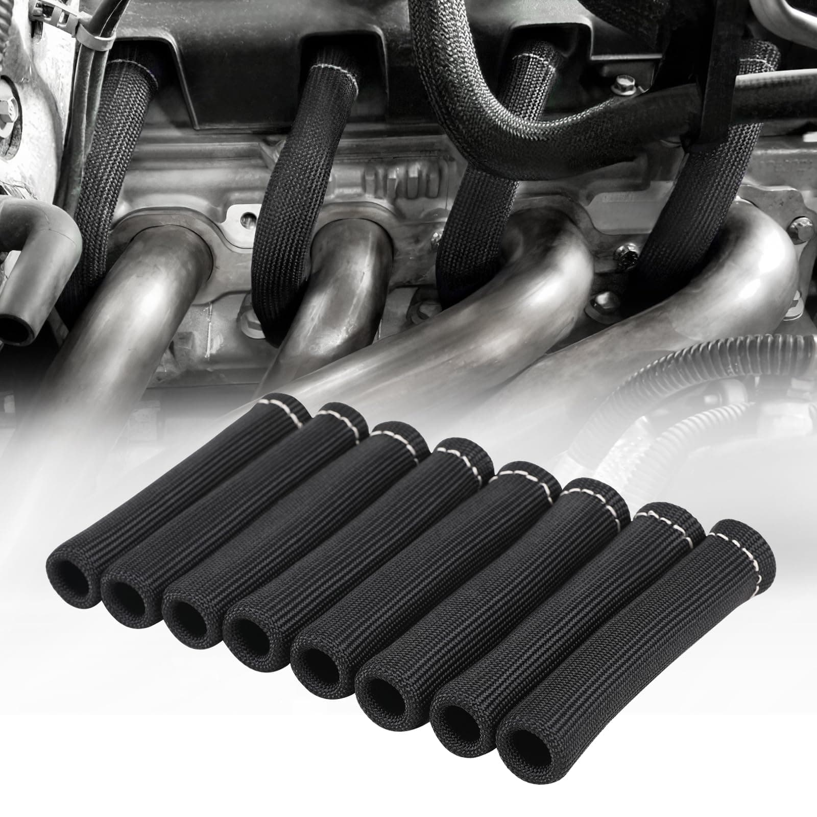 Spark Plug Wire Heat Shield Sleeve 2500° Spark Plug Boot Protector Boots Wrap for SBC BBC 350 454 8PCS Plug Wire Covers