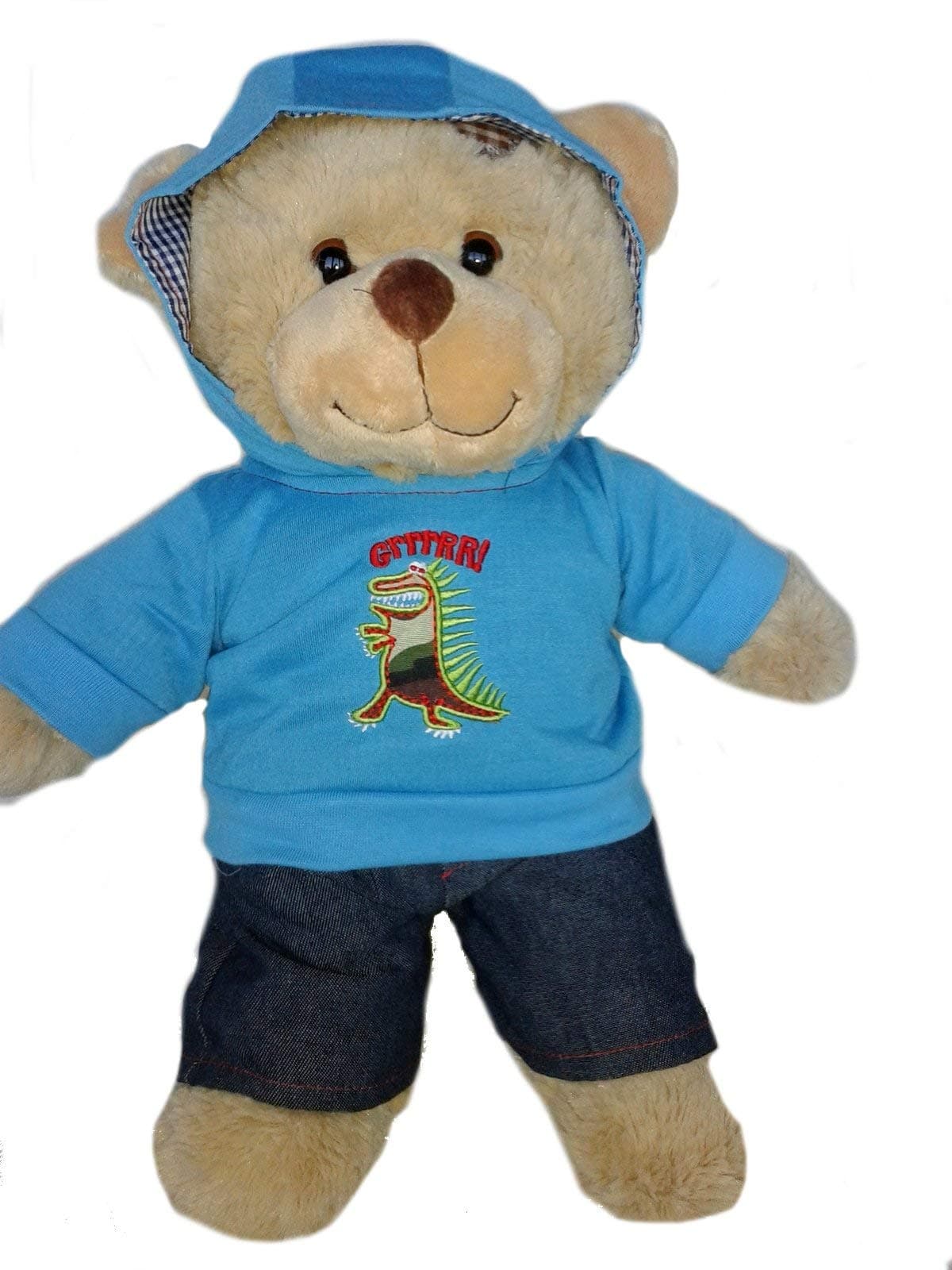 Ready Dressed Teddy Bear Gift Soft Toy - Brown Teddy Bear wearing Dinosaur Hoodie Outfit (16" Bear & Outfit)
