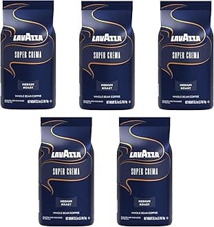 Lavazza Super Crema Whole Bean Coffee, Medium Espresso Roast, Arabica and Robusta Blend, 2.2 lb Bag (Pack of 5)