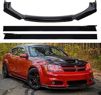 Universal Front Bumper Lip Body Kit, ABS Front Spoiler Black&Red Front Bumper Lip Splitter Body Kit with Red Strut Rods (with 2.2M Side Skirt, Black-Black)