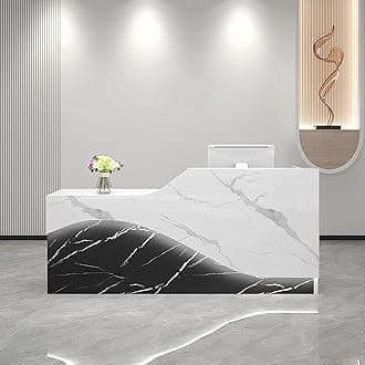 Front Desk Reception Counter, Front Counter Desk with Lockable Drawer, Reception Counter, Modern Retail Counter for Checkout Office/Beauty Salon/Lobby C-Right(Multi-Colored+Black-R,Medium)