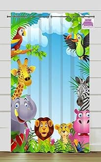 DECOMIZER Jungle Grommet Printed Kids Opaque Curtains For Kids Room, Nursery, Bedroom Playroom (1 Panel, 4X7 Feet) Cute Curtain For Kids Room, Kids Curtain, Printed Curtain, Door Curtain,Multicolor