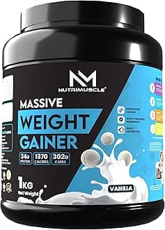 Nutrimuscle ® Massive Weight Gainer - 1 Kg - Vanilla Flavour - For Weight & Mass Gain - Contains Complex Carbohydrates,Protein and Imported Ingredients