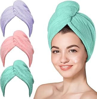 Hicober Microfiber Hair Towel, 3 Packs Hair Turbans for Wet Hair, Drying Hair Wrap Towels for Curly Hair Women Anti Frizz (Pink,Purple,Green)