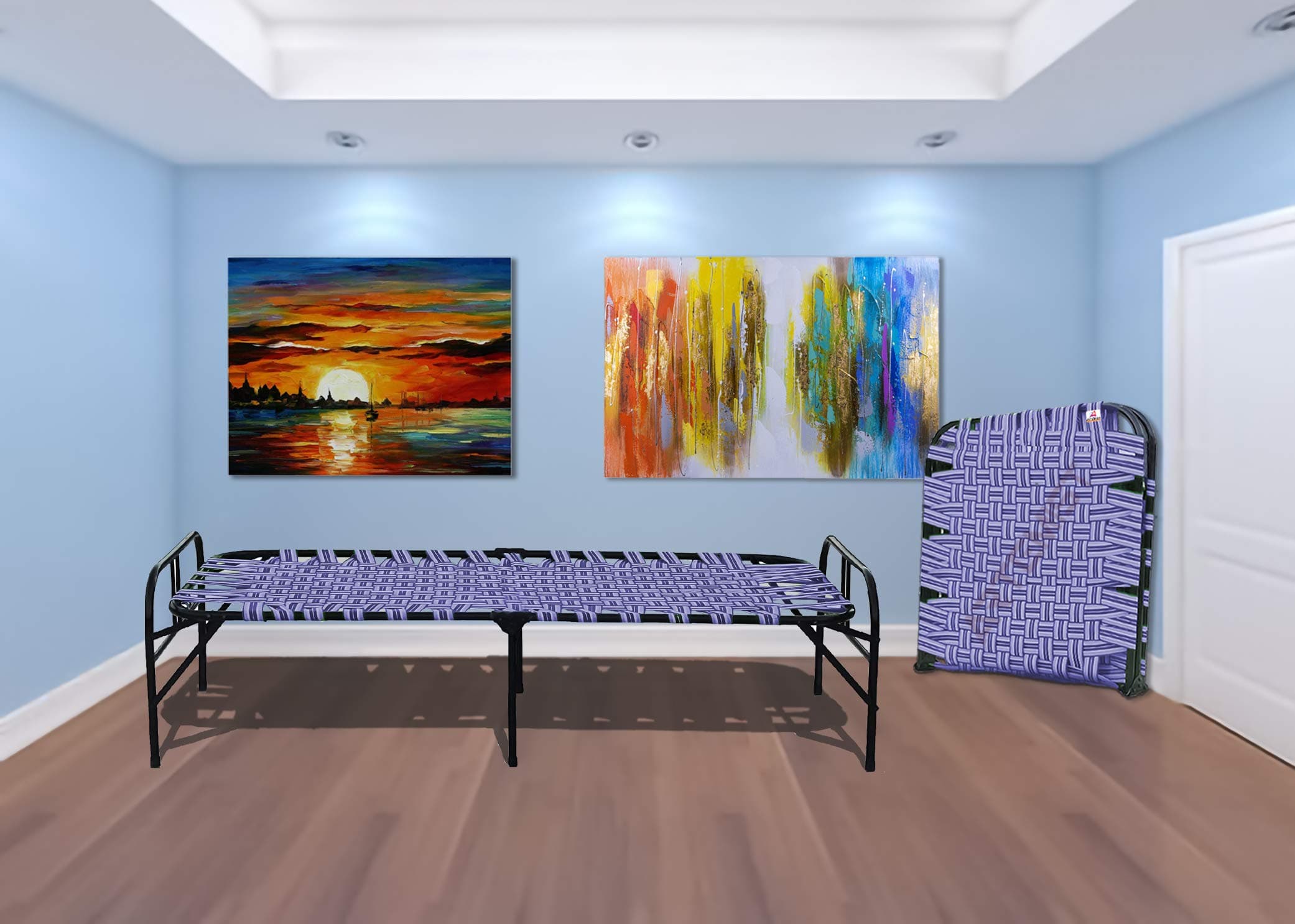 Portable Single Folding Bed Space Saving Heavy Duty Foldable khat Cot for Sleeping Sturdy Metal Frame Space Saving Design 3X6 feet (ModernBed, Painted, Virgin Stripe, Multi-color)