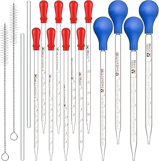 16 Pieces Glass Pipettes Graduated Dropper 2 Pcs 0.5 ml to 10 ml Glass Liquid Dropper with Rubber Caps 2 Pcs 20 cm Stir Rod and 2 Washing Brush for Transfer Liquid Essential Oil