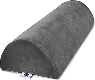 Large Half Moon Bolster Pillow for Legs, Knees, Lower Back and Head, Lumbar Support Pillow for Bed, Sleeping | Semi Roll for Ankle and Foot Comfort - Machine Washable Cover, Grey