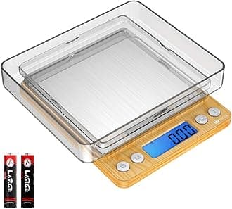 AMIR Digital Kitchen Scale, 500g Mini Pocket Jewelry Scale, Cooking Digital Food Scale with Back-Lit LCD Display, 2 Trays, 6 Units (Battery Included)