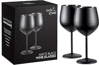 Oak & Steel - 2 Elegant Black Stainless Steel Wine Glasses, 540ml - Unbreakable Glass Gift Set, for Indoor or Outdoor Use, Birthdays, Garden Parties, Camping and BBQs