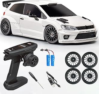 - LDRC 2801 1/28 Mini RC Drift Car GTR 2.4GHz 4WD RTR with 4PCS Drift Tires Racing Radio Control Cars (White)