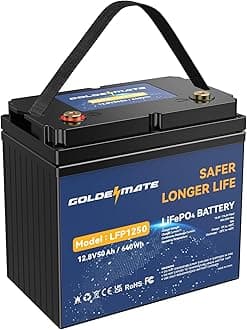 GOLDENMATE 12V 50Ah LiFePO4 Battery, 10 Years Lifespan & 5000+ Cycles, Max to 640Wh, Rechargeable Lithium Iron Phosphate Battery with 50A BMS, Perfect for Solar, Marine, Trolling Motor, RV, Camping