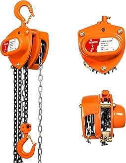 Chain Hoist 2 Ton(4400Lbs) Capacity 10FT Manual Hand Lift Steel Chain Block Hoist with 2 Heavy Duty Hooks Industrial Grade Steel Structures for Garages Automotive Machinery (2 Ton (4400lb))