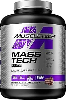 MuscletechMass Tech Elite High Protein Mass Building Mass Gainer Enhance Muscle Size & Strength, Increase Performance & Supports Muscle Recovery Protein Drink, Chocolate Fudge Cake, 6.00 lbs