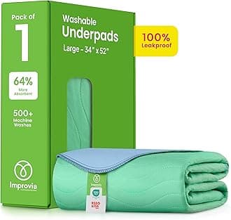 IMPROVIA® Washable Underpads, 34" x 52" (1 Pack) - Heavy Absorbency Reusable Incontinence Pads for Kids, Adults, Elderly, and Pets - Waterproof Protective Pad for Bed, Couch, Sofa, Furniture, Floor