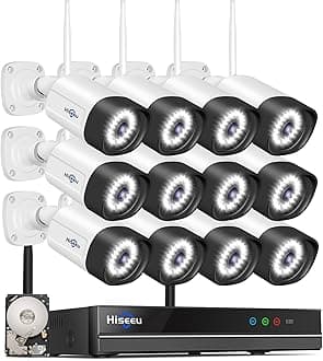 5MP Wireless Security Camera System with 12 Outdoor Cameras, 16CH WiFi NVR, Color Night Vision, Spotlight & Siren, 2-Way Audio, 3TB Hard Drive, 24/7 Recording, Home Surveillance Kit