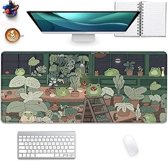 Cute Frog Desk Mat, 27.5X11.8 in, Rubber, L, Green, DESK_PAD Mouse Pad
