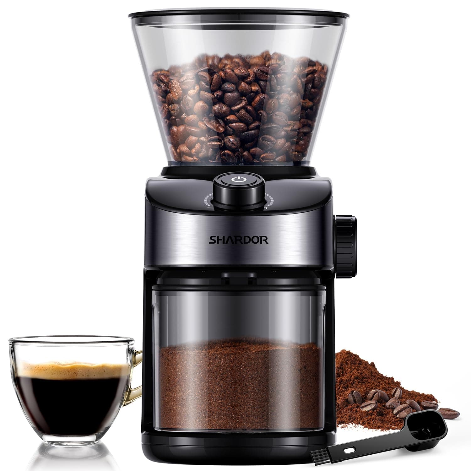 SHARDOR Coffee Grinder Burr Electric, 25 Precise Grind Setting, 40-Second Adjustable Timer, Chamber Cleaning Button, Designed for Espresso, Drip Coffee, and French Press, Black