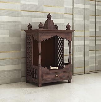 Ganpati Arts Solid Sheesham Wood Front Open Temple with 1 Drawer Storage Wooden Mandir for Home and Offices (Walnut Finish) 1 Year Warranty